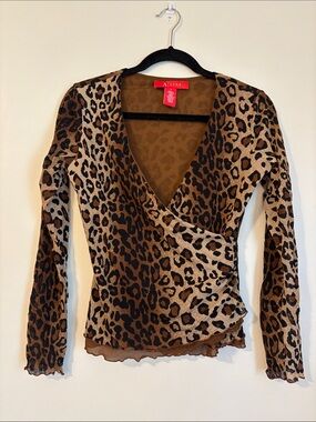 Vintage A Line — Leopard Print Wrap Blouse - Brown & Black